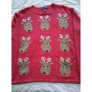 Vintage Signatures Northern Isles Sweater Womens Large Red Reindeer.